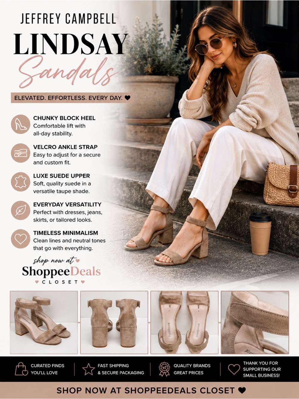 Jeffrey Campbell Lindsay Suede Block Heel Sandals – Women’s Size 7.5 – Taupe